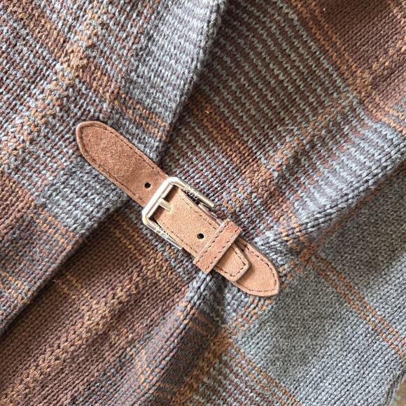 Lauren Ralph Lauren Plaid Vest Size M Brown Buckle Old Money Knit Sweater Shawl - Picture 8 of 9